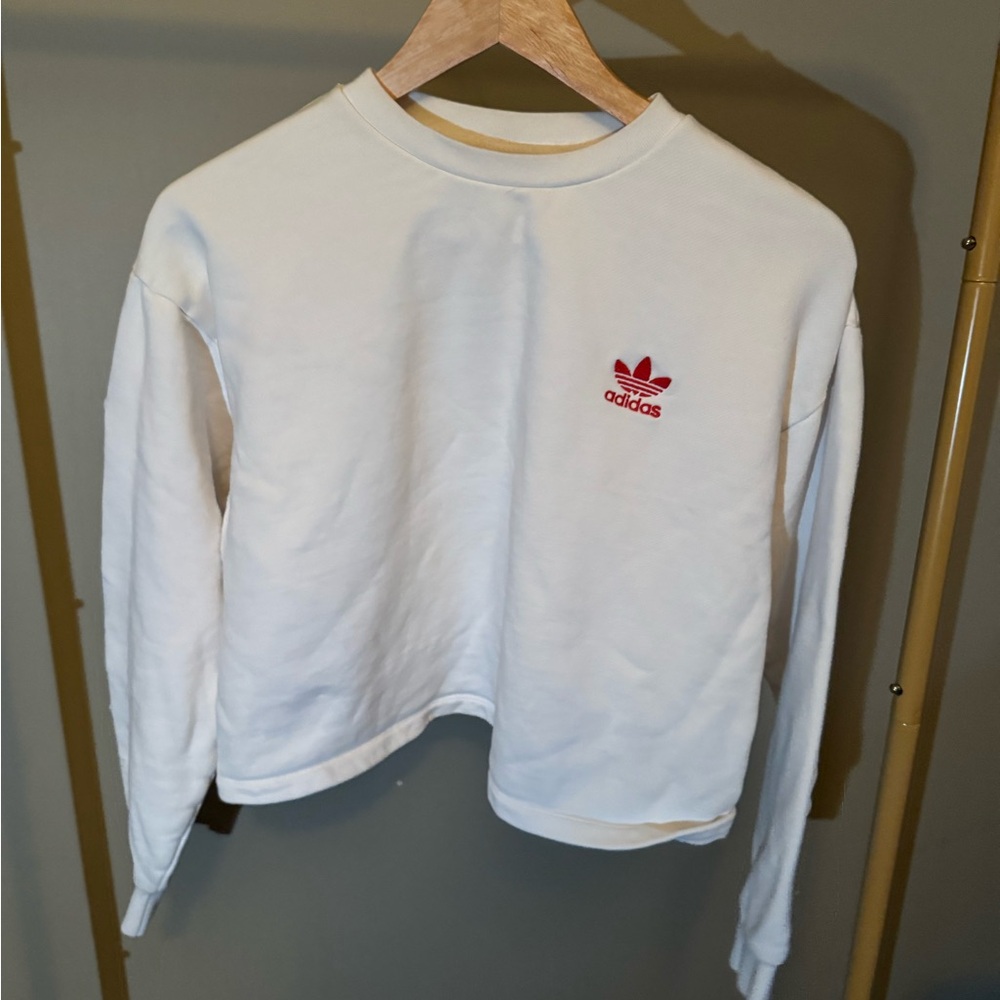 Adidas White Cropped  Crewneck with Red Ace of Spades